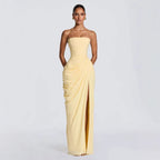 Tube Top Pleated Slit Maxi Dress