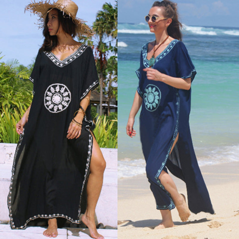 Loose Plus Size Embroidered Beach Cover-Up Dress