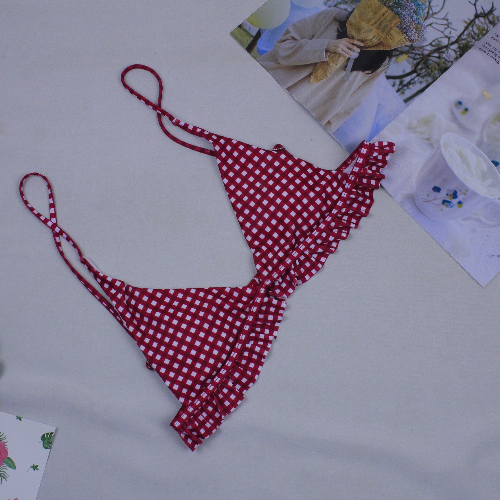 2019 New Sexy Plaid Bikini with Ruffled Straps
