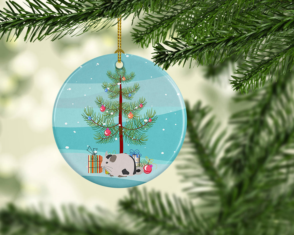 Mosaic Chinchilla Merry Christmas Ceramic Ornament