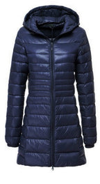Mid-Length Lightweight Hooded Down Jacket Plus Size