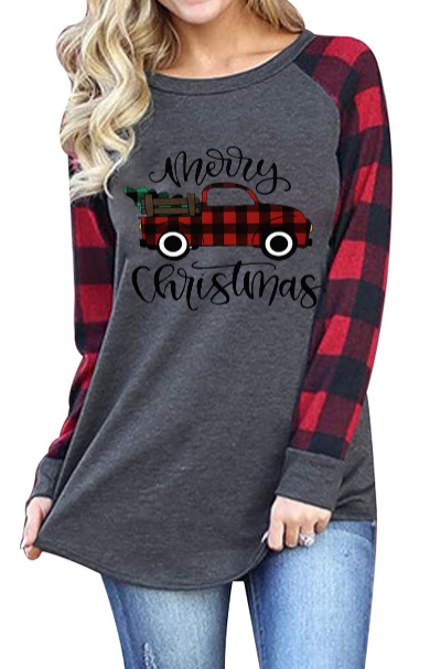 Santa Pattern Print Long Sleeve Raglan Shirt