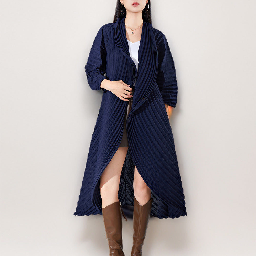 "Manual Crimping Long Female Trench Coat"