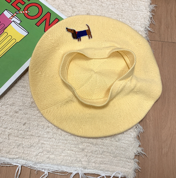 Cute Embroidered Puppy Thin Knit Hat for Women