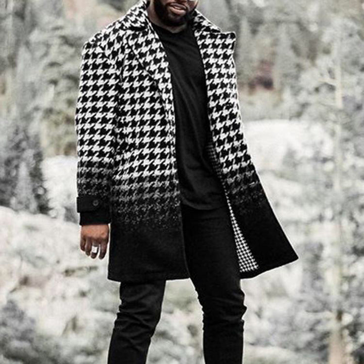 Men's Woolen Mid-length Trench Coat with Stand Collar