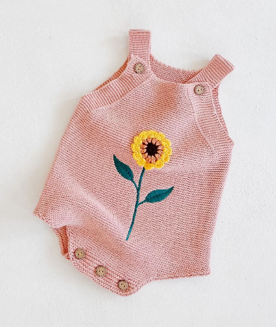 Daisy Romper for Baby with Sunflower Knit Design (One Piece)