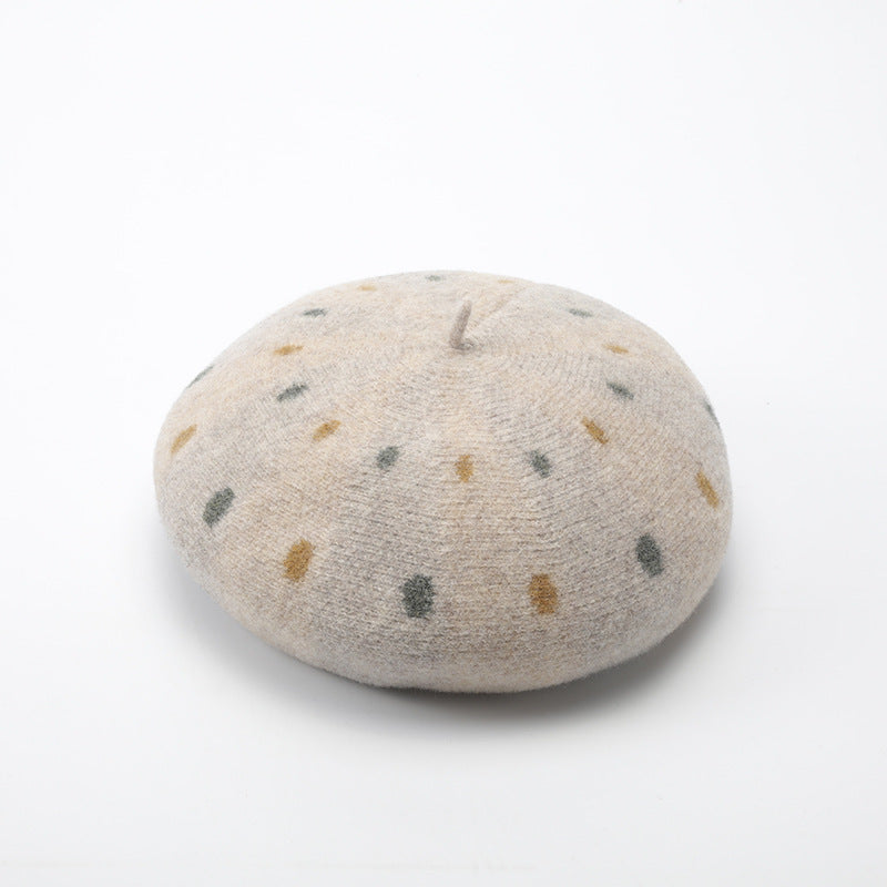 Polka Dot Wool Beret Hat for Women and Girls | Embroidered Cap