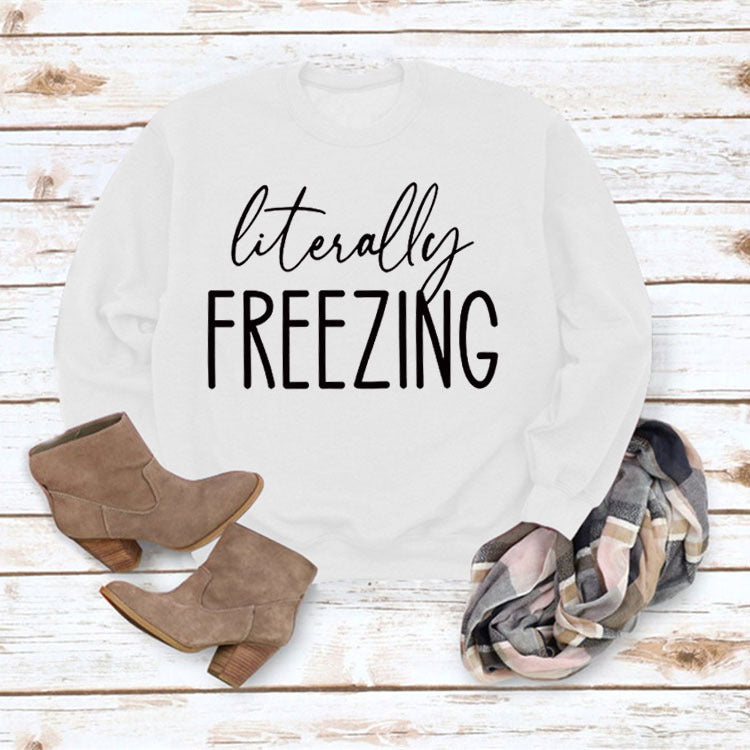 Printed Loose Fit Round Neck Long Sleeve Sweater