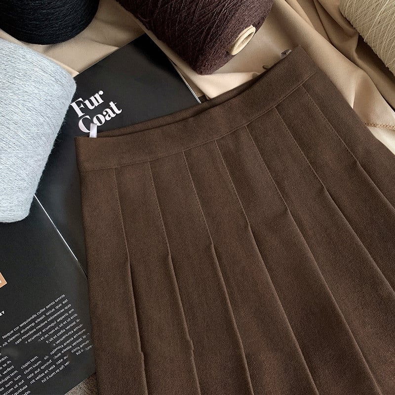 Thickened High Waist Pleated Women's Wool Skirt