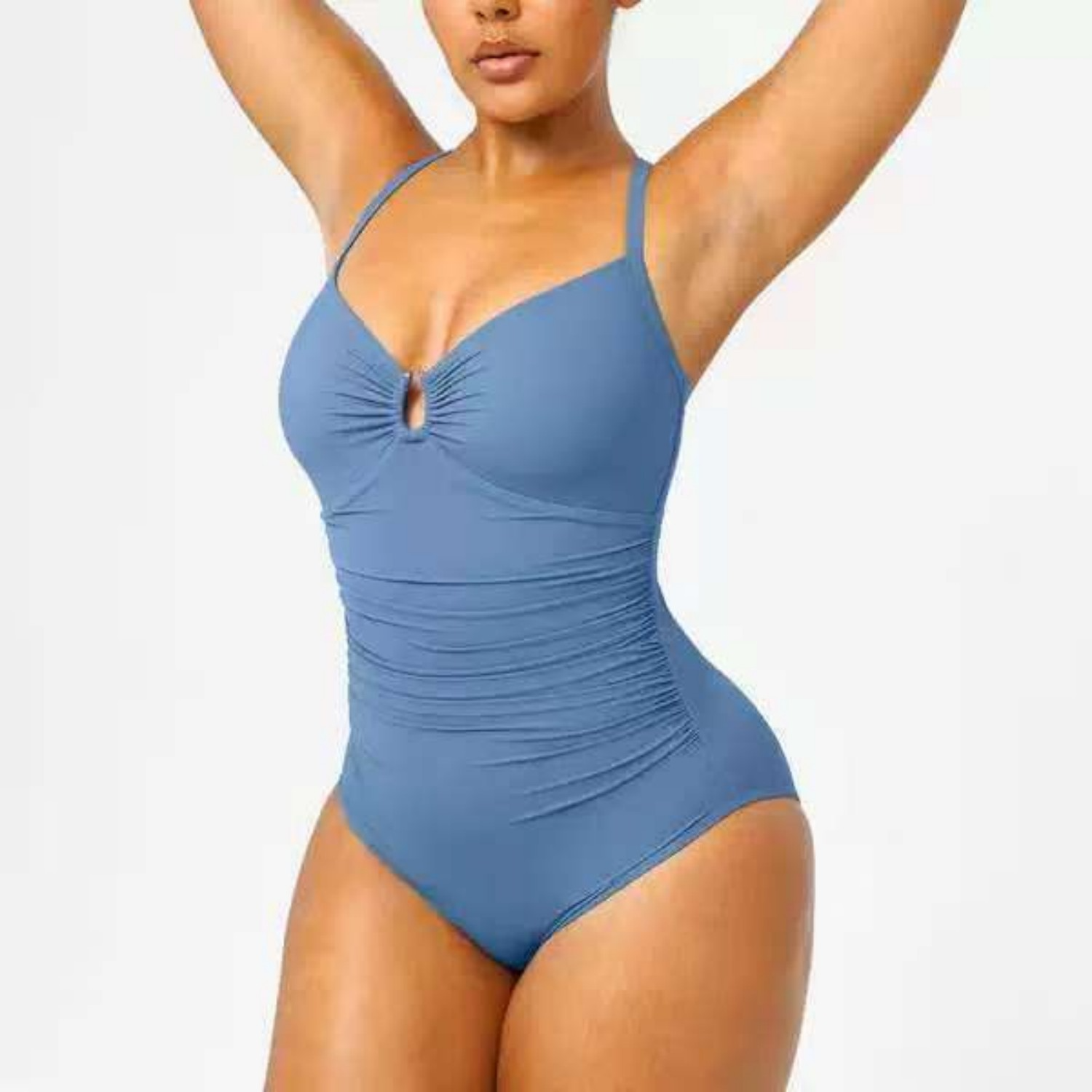 Ruched Keyhole Slim One-Piece Swimsuit