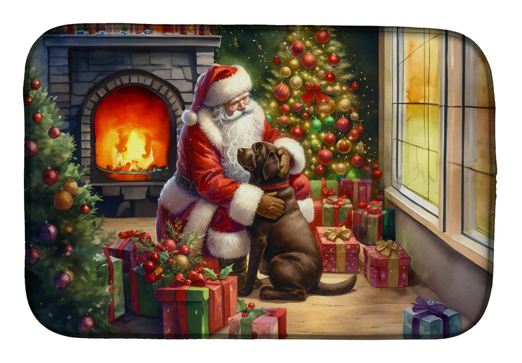 Labrador Retriever and Santa Claus Dish Drying Mat