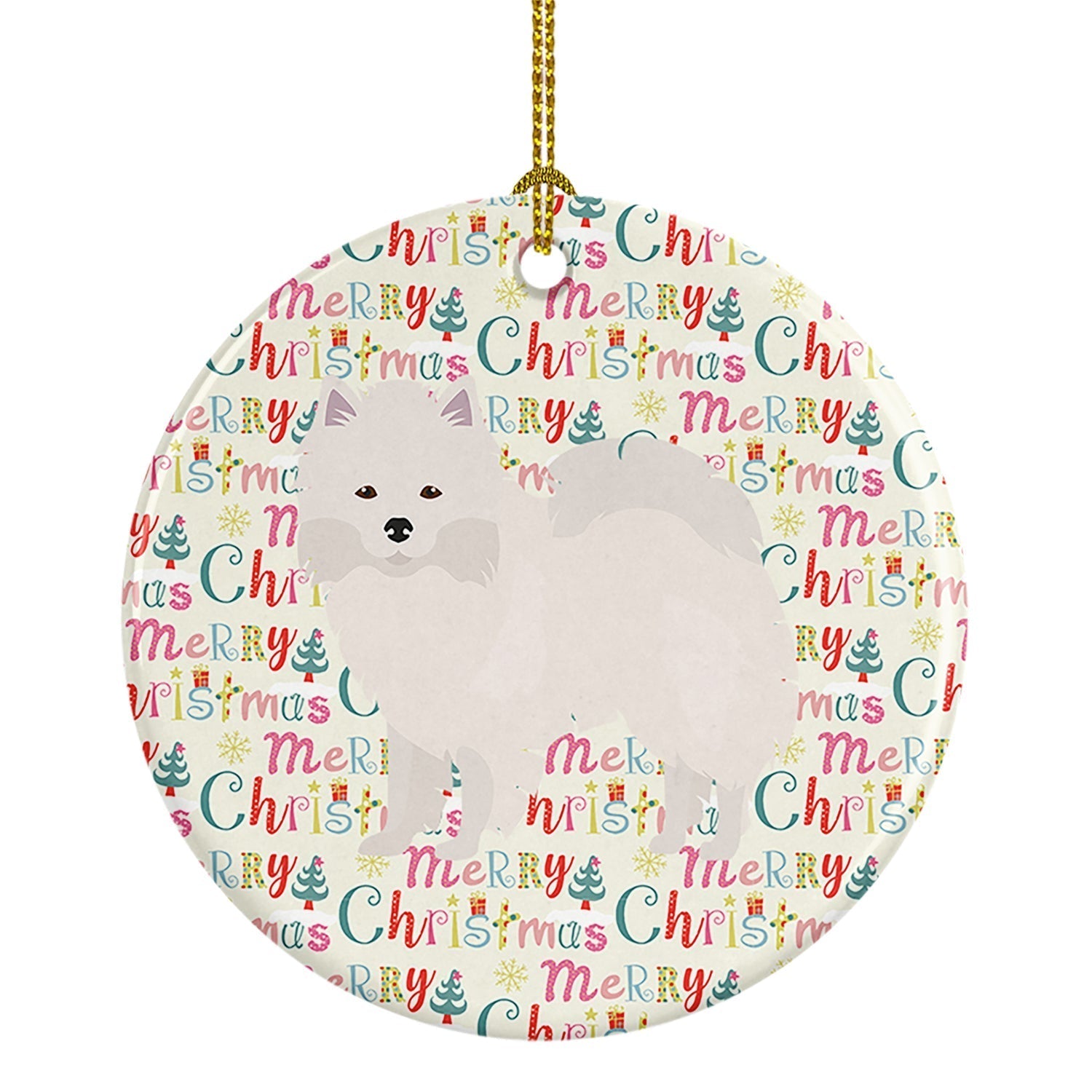 American Eskimo Merry Christmas Ceramic Ornament