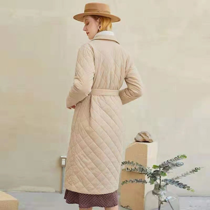 Mid-Length Slim Silver Warm Cotton Coat for Women
