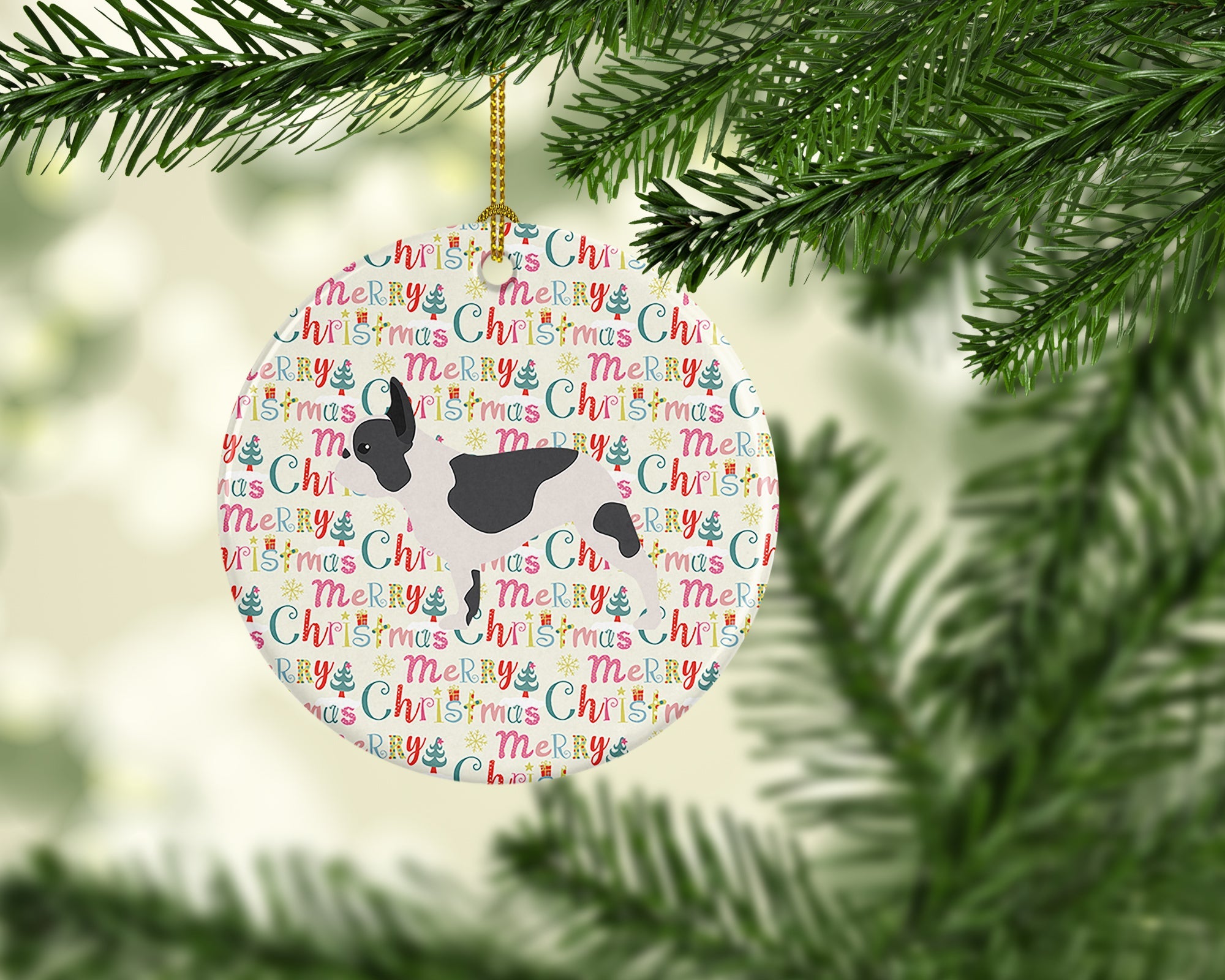 French Bulldog Merry Christmas Ceramic Ornament