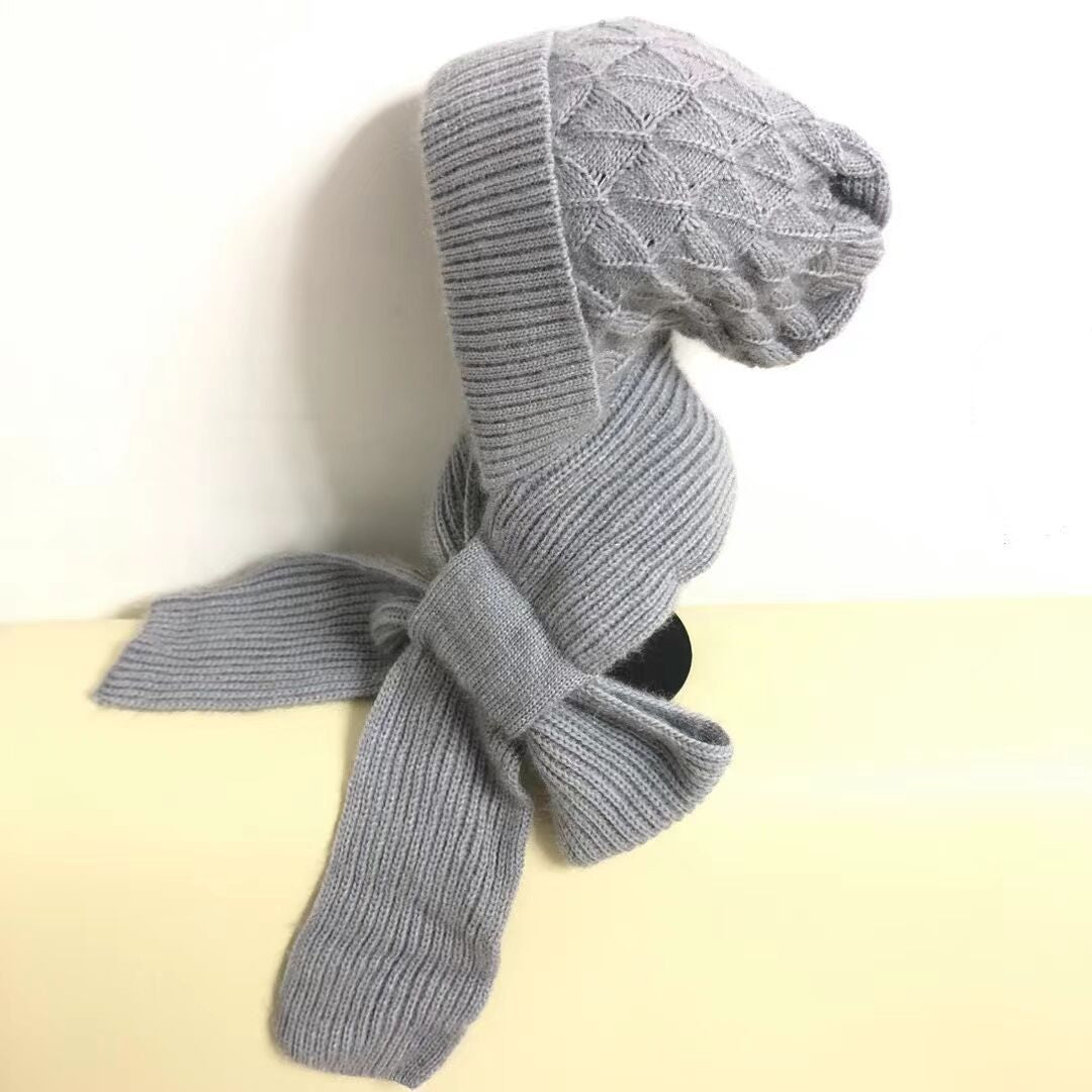 Women's Warm Thickened Woolen One-Piece Hat with Scarf | Embroidered Cap