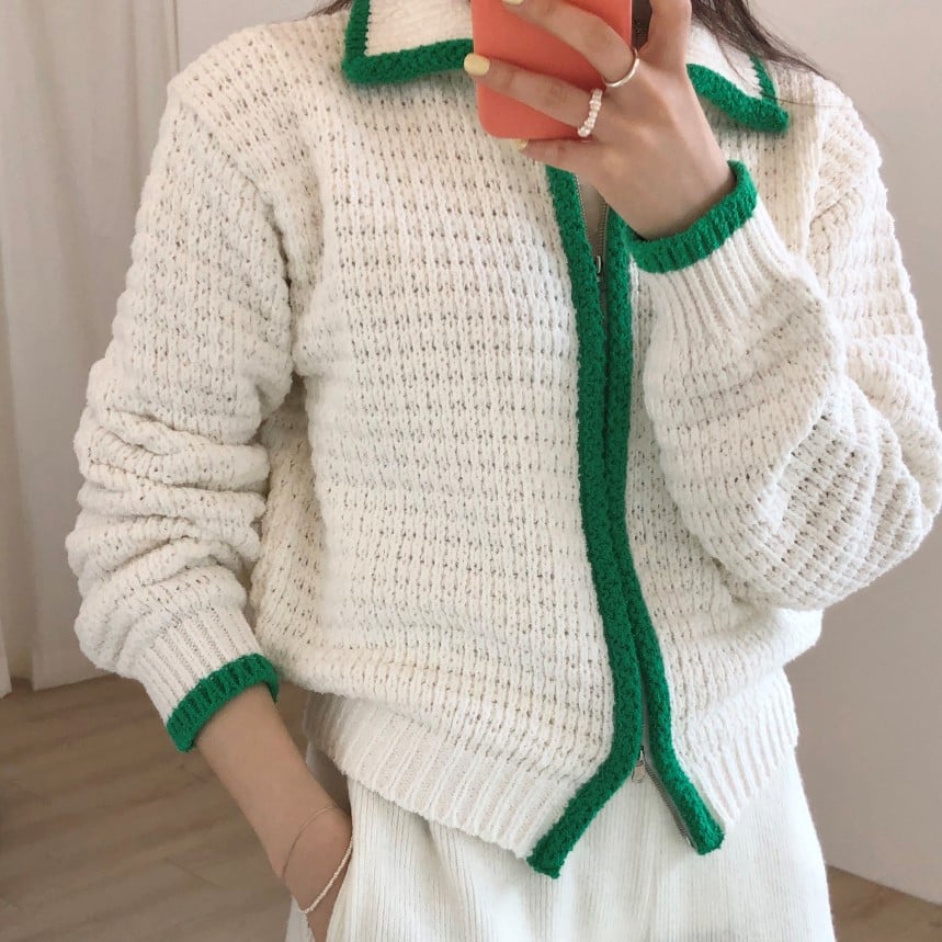 Vintage Women's Contrast Thick Needle Cardigan Sweater