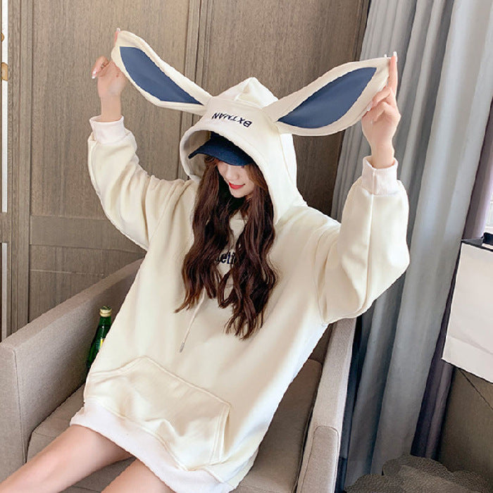 Rabbit Ears Plus Velvet Thick Hoodie for Women | Streetwear