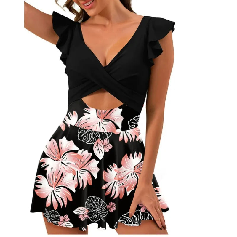 Ruffle Cross-Front Swim Dress