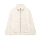 Women's Stand Collar Zipper Lamb Wool Coat