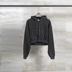 Vintage Washed Plush Hooded Sweater for Women