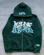Printed Black Zip Hoodie | Streetwear