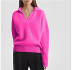 Women's Solid Color Knit Polo Neck Sweater