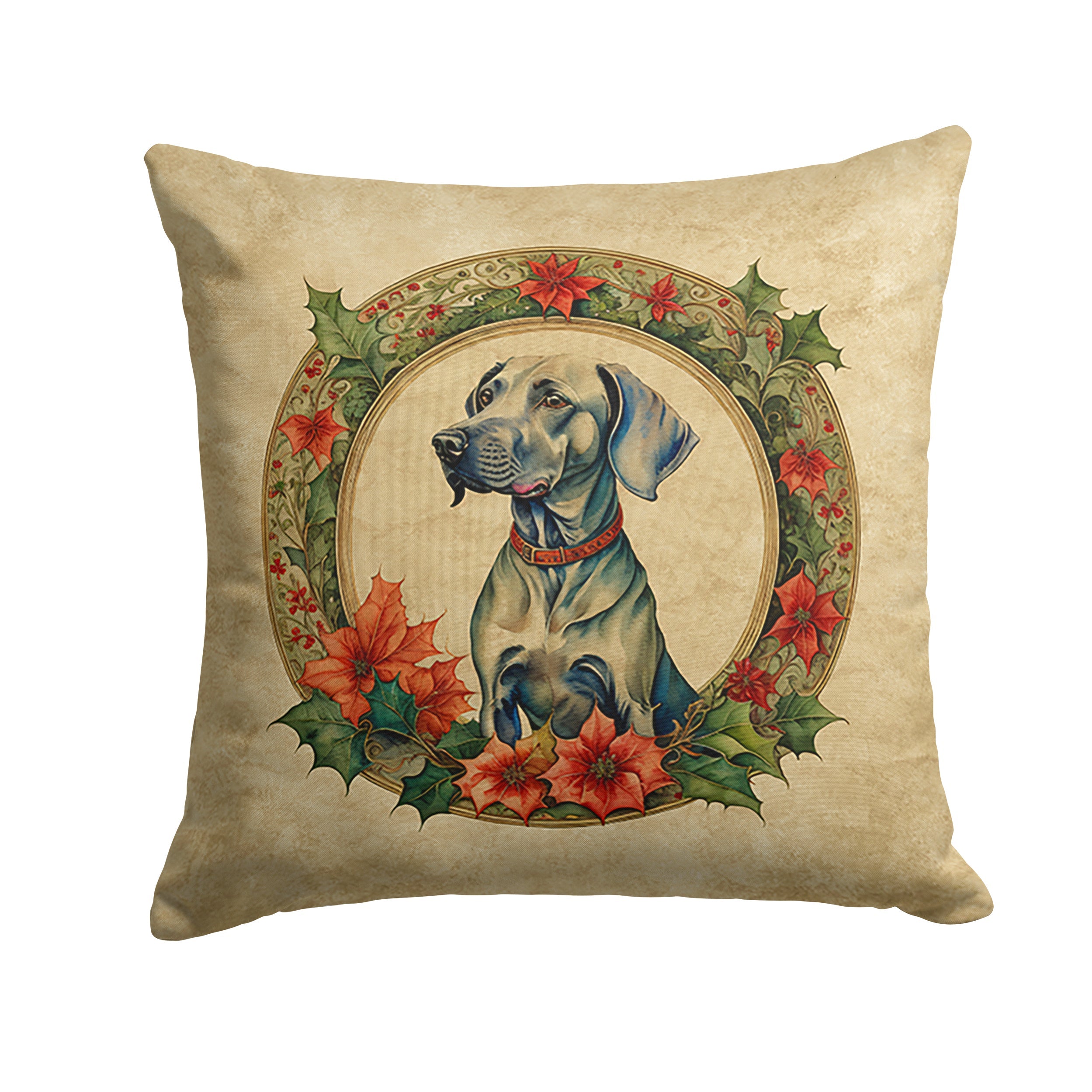 Weimaraner Christmas Flowers Throw Pillow
