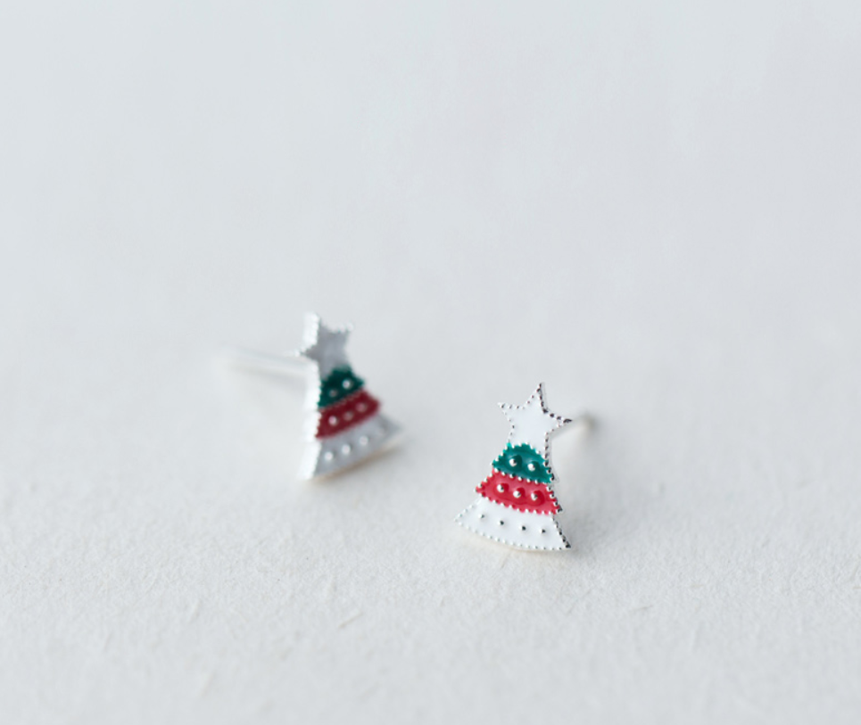 Silver Christmas Tree Earrings for Women E4315