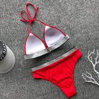 Shiny Bandage Bikini with High Waist and Halter Neck