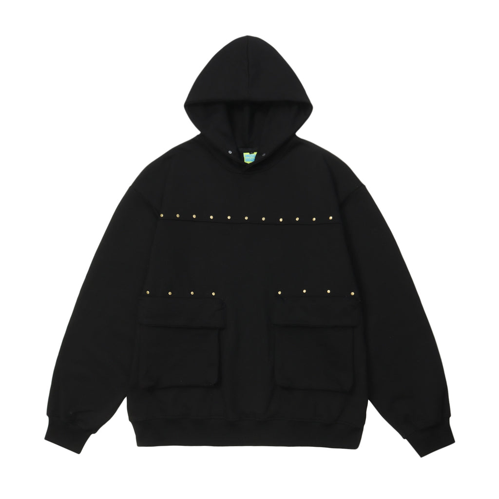 Men's Hooded Terry Sweater with Multi-Pocket Rivets