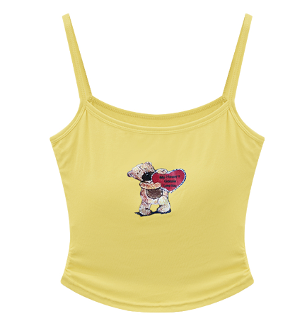 Embroidered Slim Fit Cami Top with Spaghetti Straps