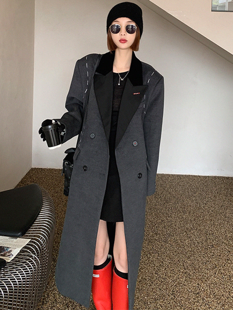 IEQJ Women's Topstitched Woolen Trench Coat 2023
