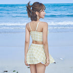 Plaid Crop Top and Swim Skirt Set