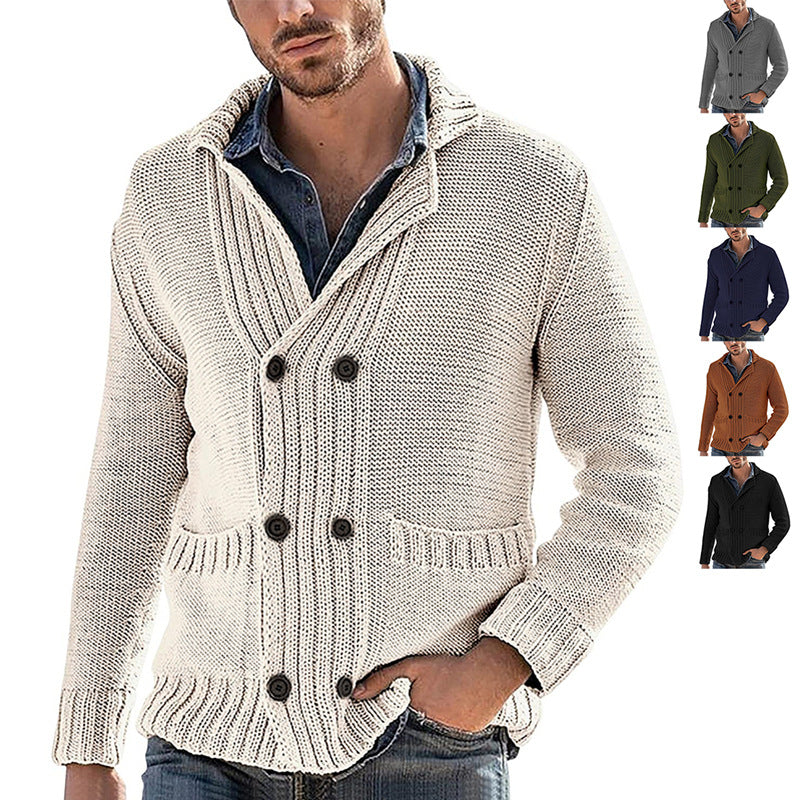 Men's Solid Color Lapel Long Sleeve Knit Jacket
