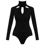 Black Hollow Long Sleeve Bodysuit - Slim Fit Sexy Design