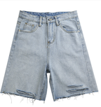 Color Block High-Waisted Denim Shorts for Women