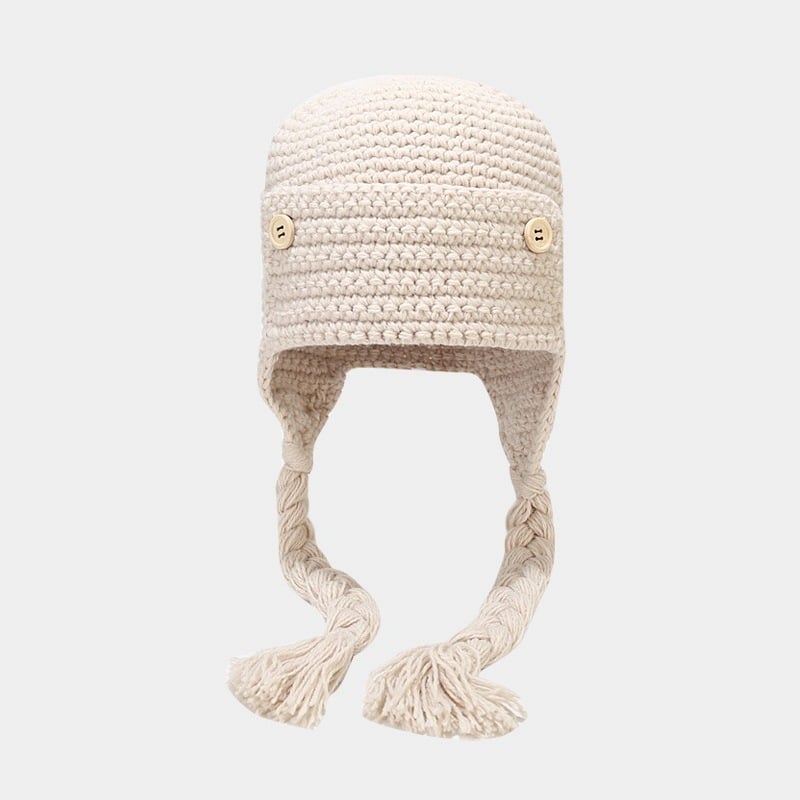 Versatile Braided Wool Warm Hat for Children | Embroidered Cap