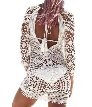 Beach Vacation Sunscreen Cover-Up Dress with Lace Detail