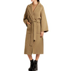 Retro Slim-Fit Cashmere Coat with Lace-Up Detail