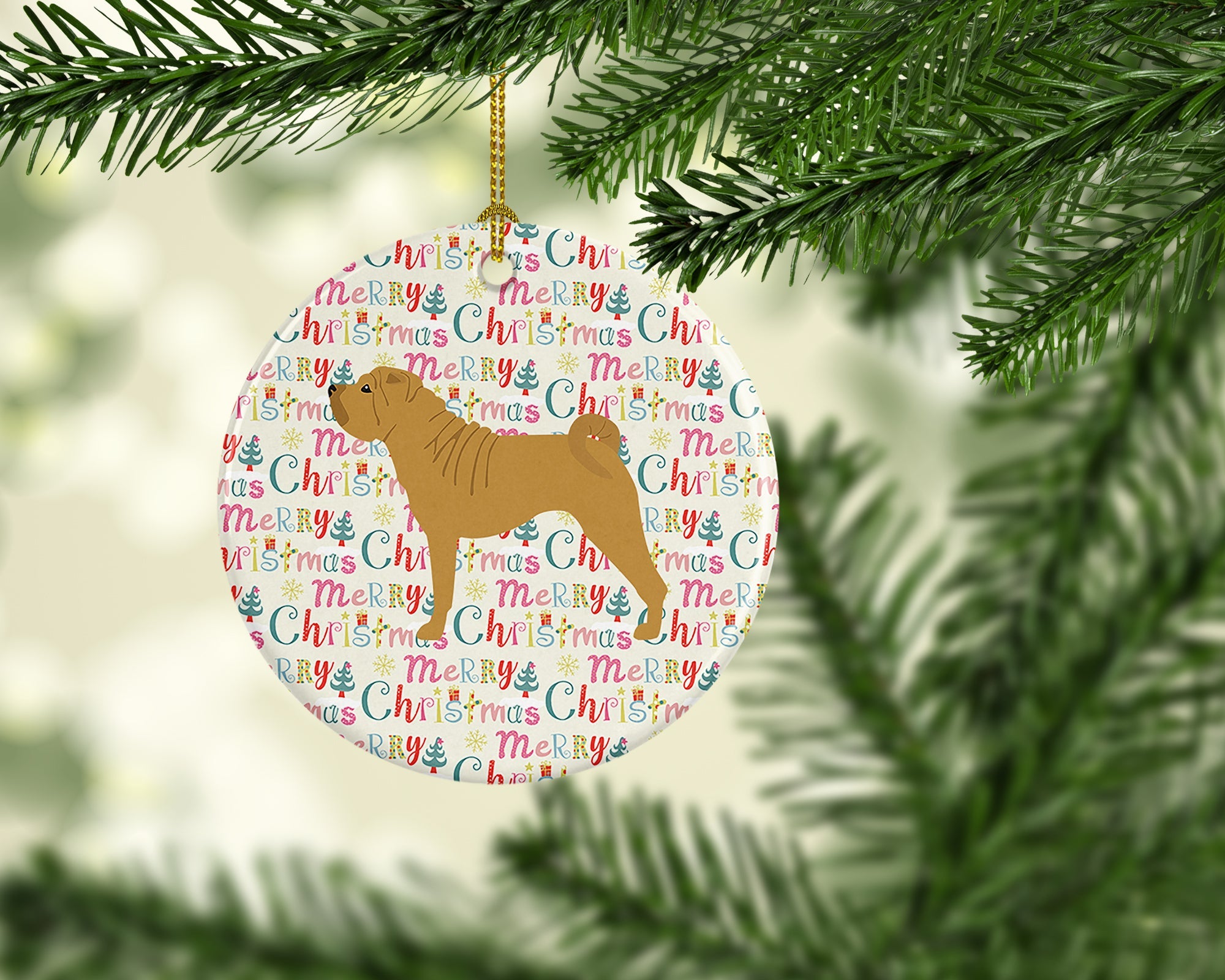 Shar Pei Merry Christmas Ceramic Ornament