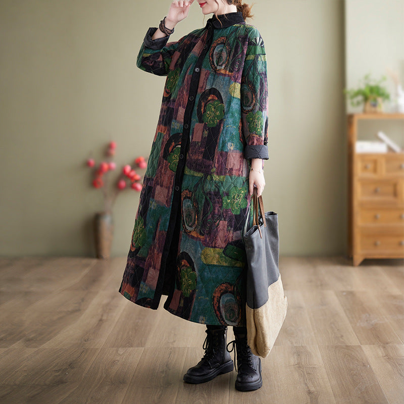 Vintage Ethnic Print Loose Long Sleeve Women's Coat