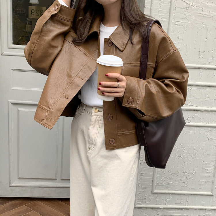 Small PU Leather Short Jacket for Spring and Autumn
