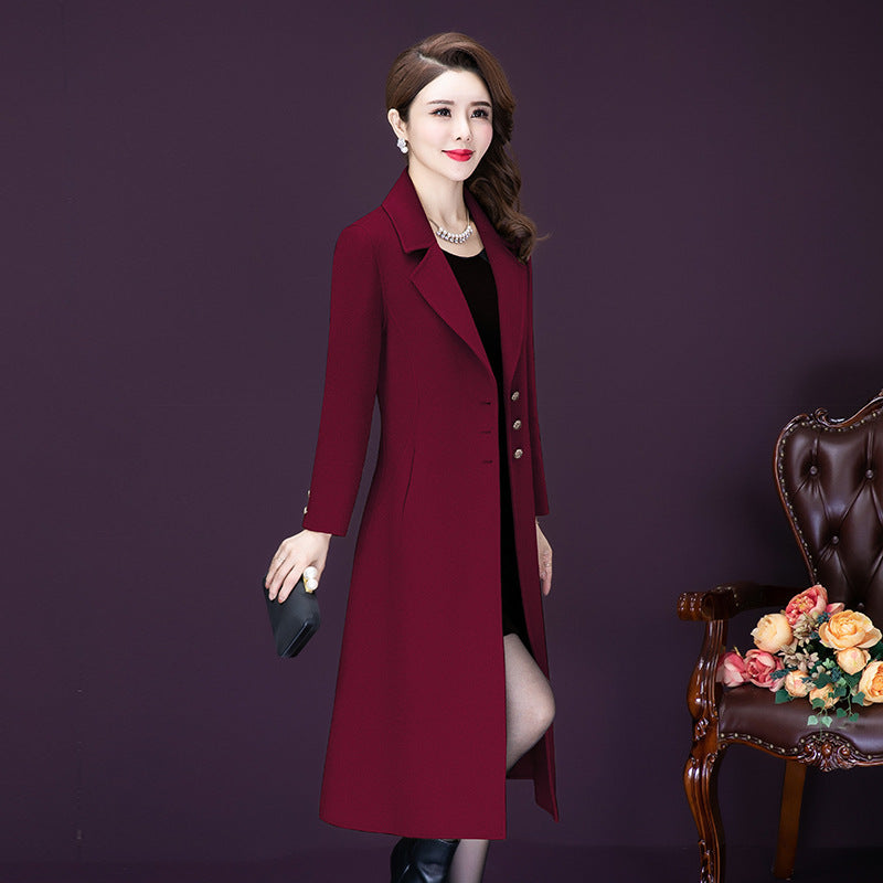 Slim Fit Woolen Overknee Mid-length Coat for Women