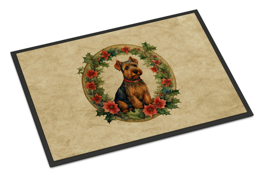 Welsh Terrier Christmas Flowers Doormat