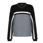 Women's Casual Loose-Fit V-Neck Striped Pullover | Streetwear