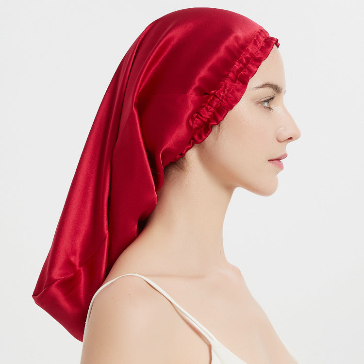 Silk Long Tube Thermal Heat Cap for Hair Care | Embroidered Cap
