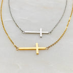 Sideways Cross Necklace - Silver