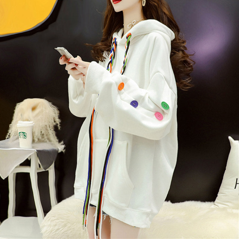 Korean Style Button Stitching Drawstring Blouse Jacket