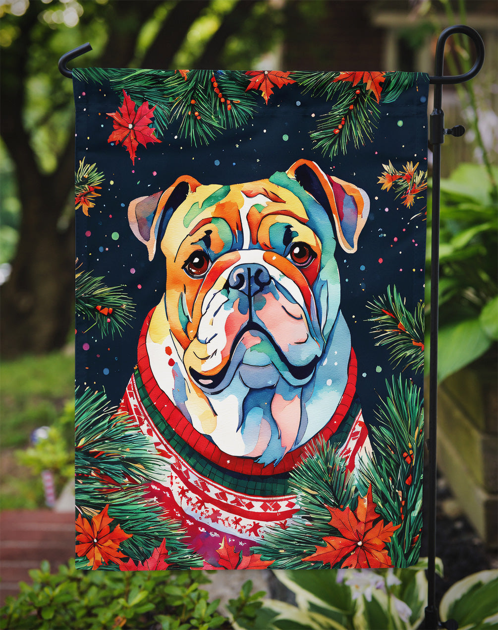 English Bulldog Christmas Garden Flag