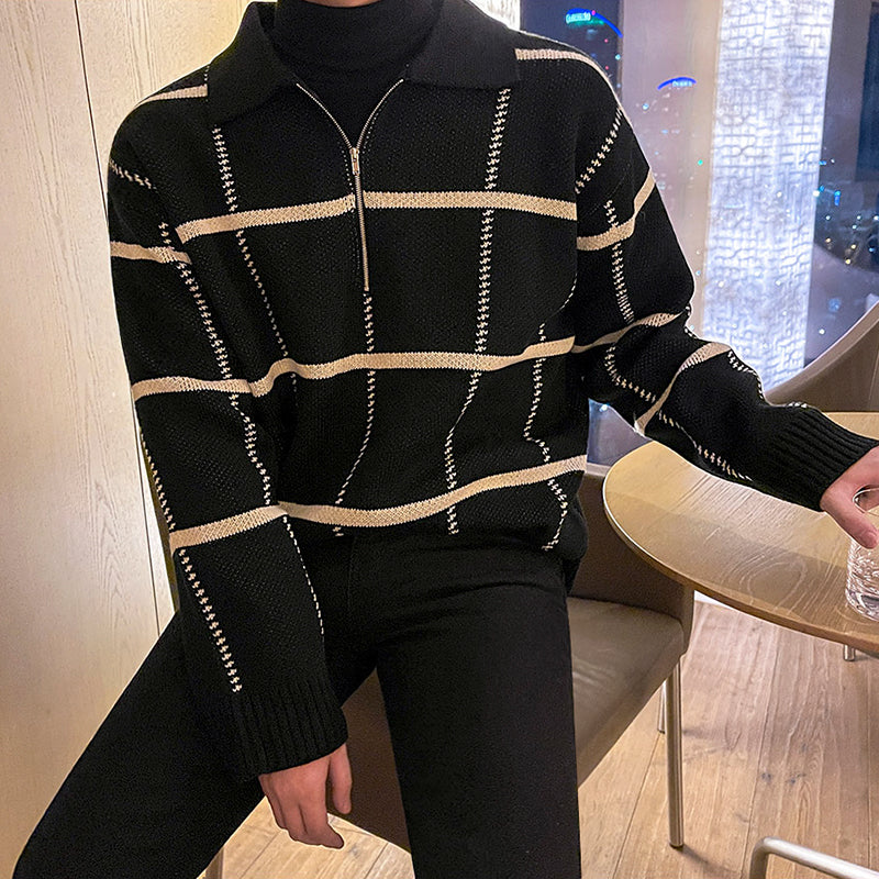 Men's Loose Fashion Knitted Plaid Sweater (Harajuku Style)